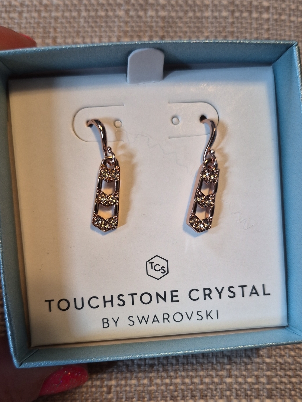 Touchstone Crystal Rose Gold Tone Linear Crystal Drop Earrings